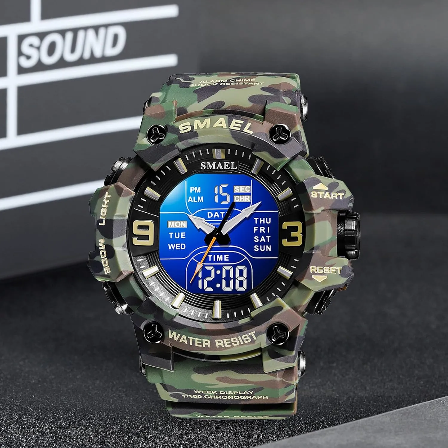 FANMIS Men's Analog Digital Outdoor Sports Watches Military Tactics Multi Function Watch LED Electronic Large Dual Display Watch Army Luminous Waterproof Wrsitwatch