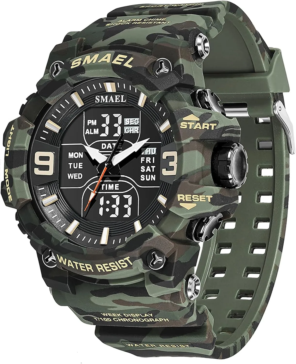 FANMIS Men's Analog Digital Outdoor Sports Watches Military Tactics Multi Function Watch LED Electronic Large Dual Display Watch Army Luminous Waterproof Wrsitwatch