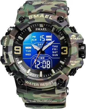 FANMIS Men's Analog Digital Outdoor Sports Watches Military Tactics Multi Function Watch LED Electronic Large Dual Display Watch Army Luminous Waterproof Wrsitwatch