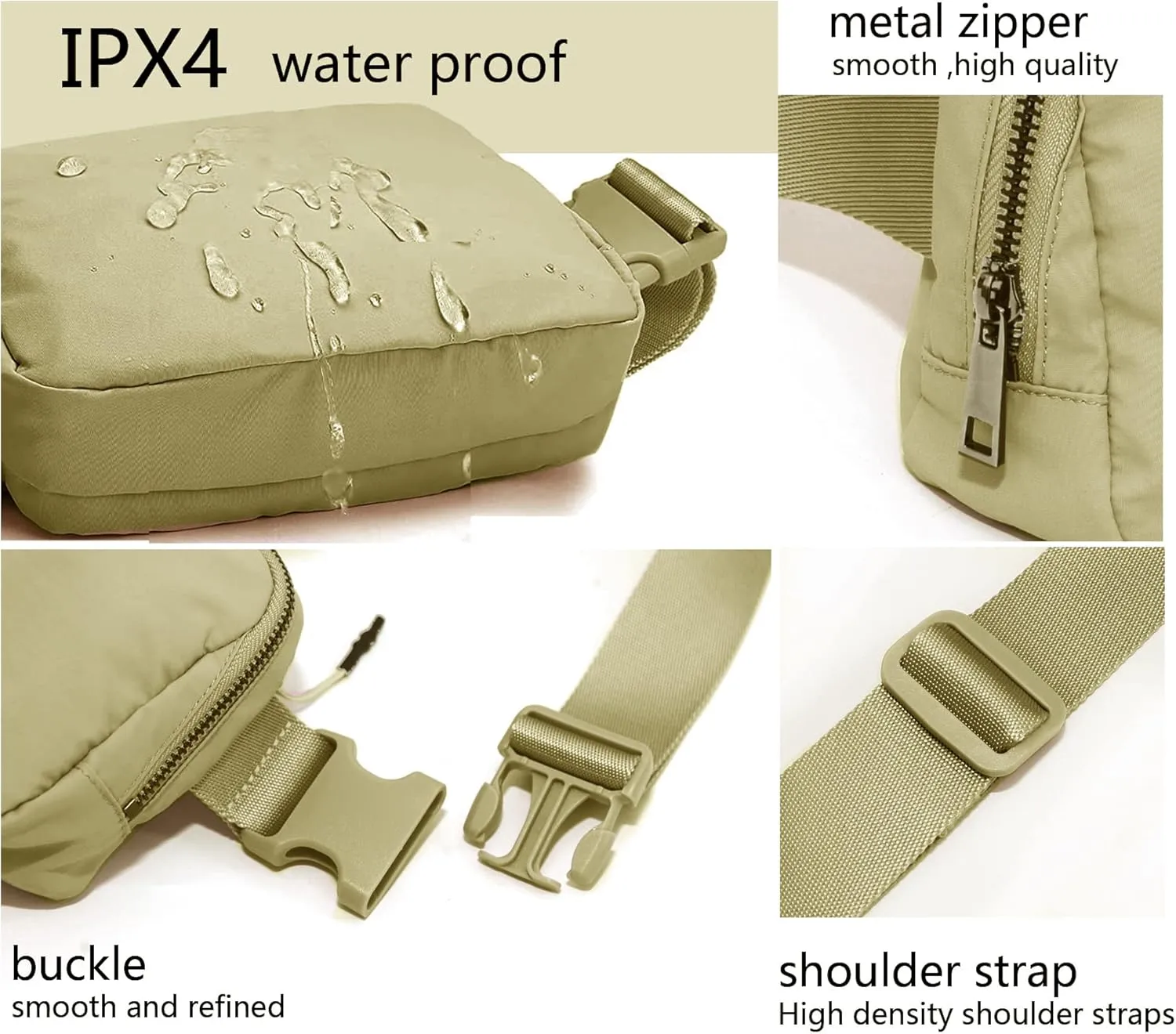 Fanny Belt Bag Waist Pack Crossbody Bags Bum Bag for Running Hiking Travel Workout Adjustable Strap for Women-Khaki green