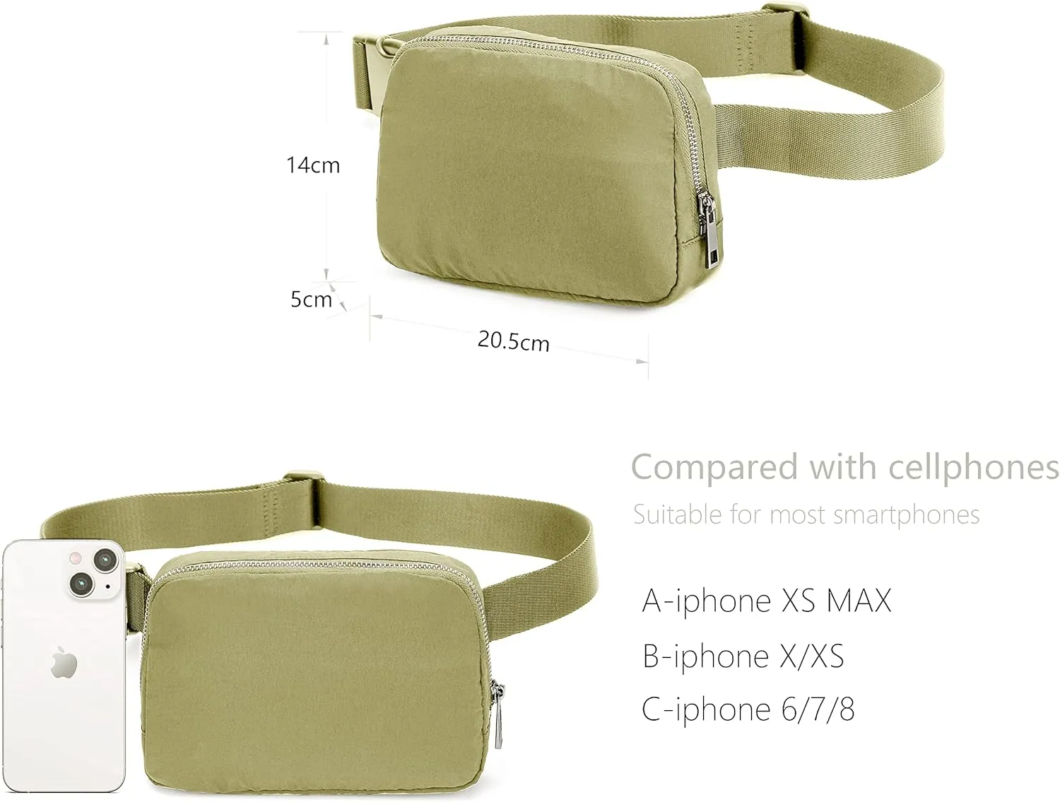 Fanny Belt Bag Waist Pack Crossbody Bags Bum Bag for Running Hiking Travel Workout Adjustable Strap for Women-Khaki green