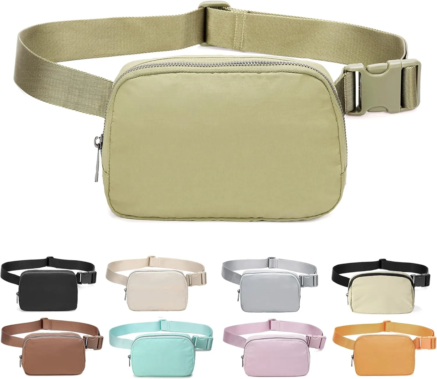 Fanny Belt Bag Waist Pack Crossbody Bags Bum Bag for Running Hiking Travel Workout Adjustable Strap for Women-Khaki green