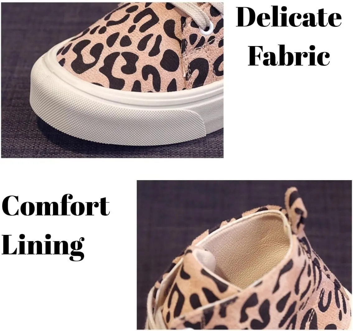 Fashion High Top Sneakers Womens Retro Classic Canvas Shoes Leopard Print Khaki Black Casual Tennis Shoes for Girls