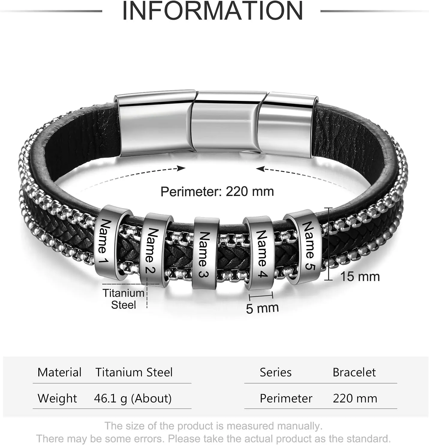 Father's Gifts Personalized Bracelet for Men Custom Engraved 2-5 Name Bracelet Custom Made with Charm Beads Family Names Birthday Jewelry Gift for Dad from Daughter Son