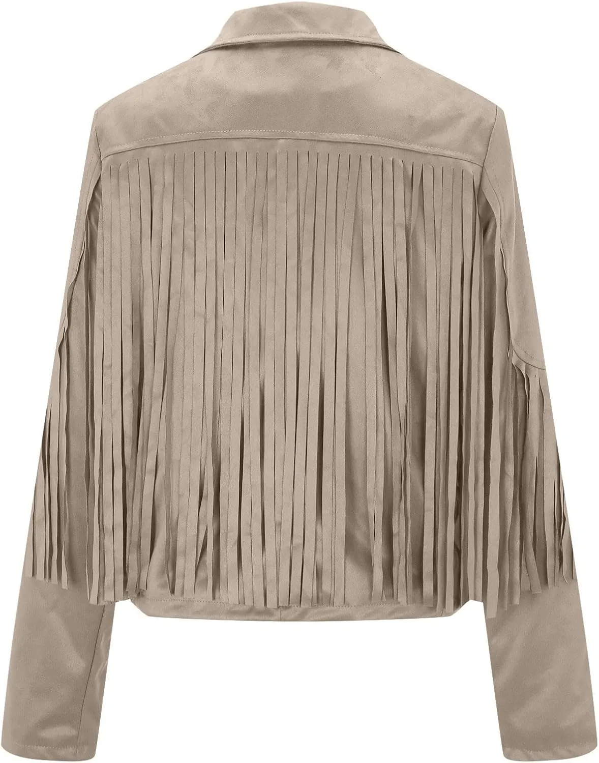 Faux Suede Leather Fringe Jacket for Women 70s Hippie Cardigans Trendy Motorcycle Tassels Long Sleeve Coats