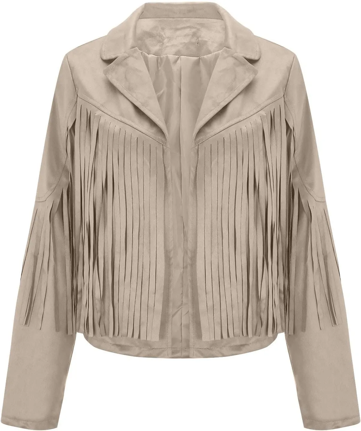 Faux Suede Leather Fringe Jacket for Women 70s Hippie Cardigans Trendy Motorcycle Tassels Long Sleeve Coats