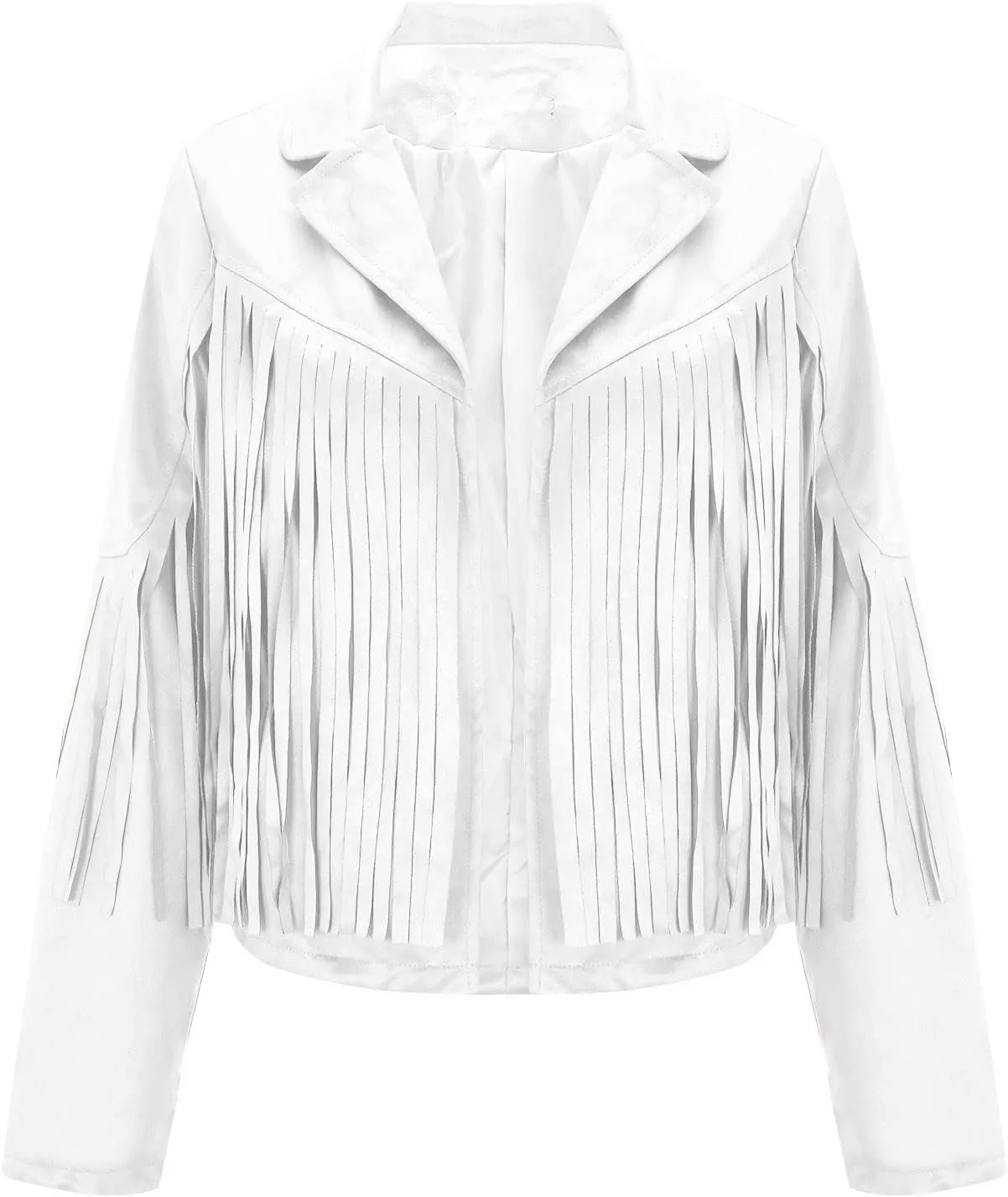 Faux Suede Leather Fringe Jacket for Women 70s Hippie Cardigans Trendy Motorcycle Tassels Long Sleeve Coats