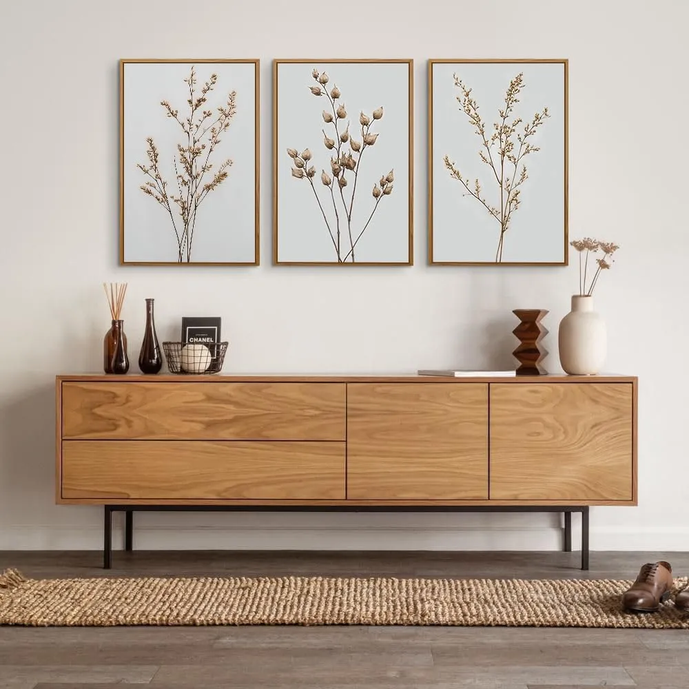 FDYCKVIP Neutral Floral Framed Canvas Wall Art Set of 3, 16"x24" Boho Beige Wildflower Botanical Wall Decor, Large Minimalist Plant Wall Painting Artwork for Living Room Bedroom Farmhouse Office