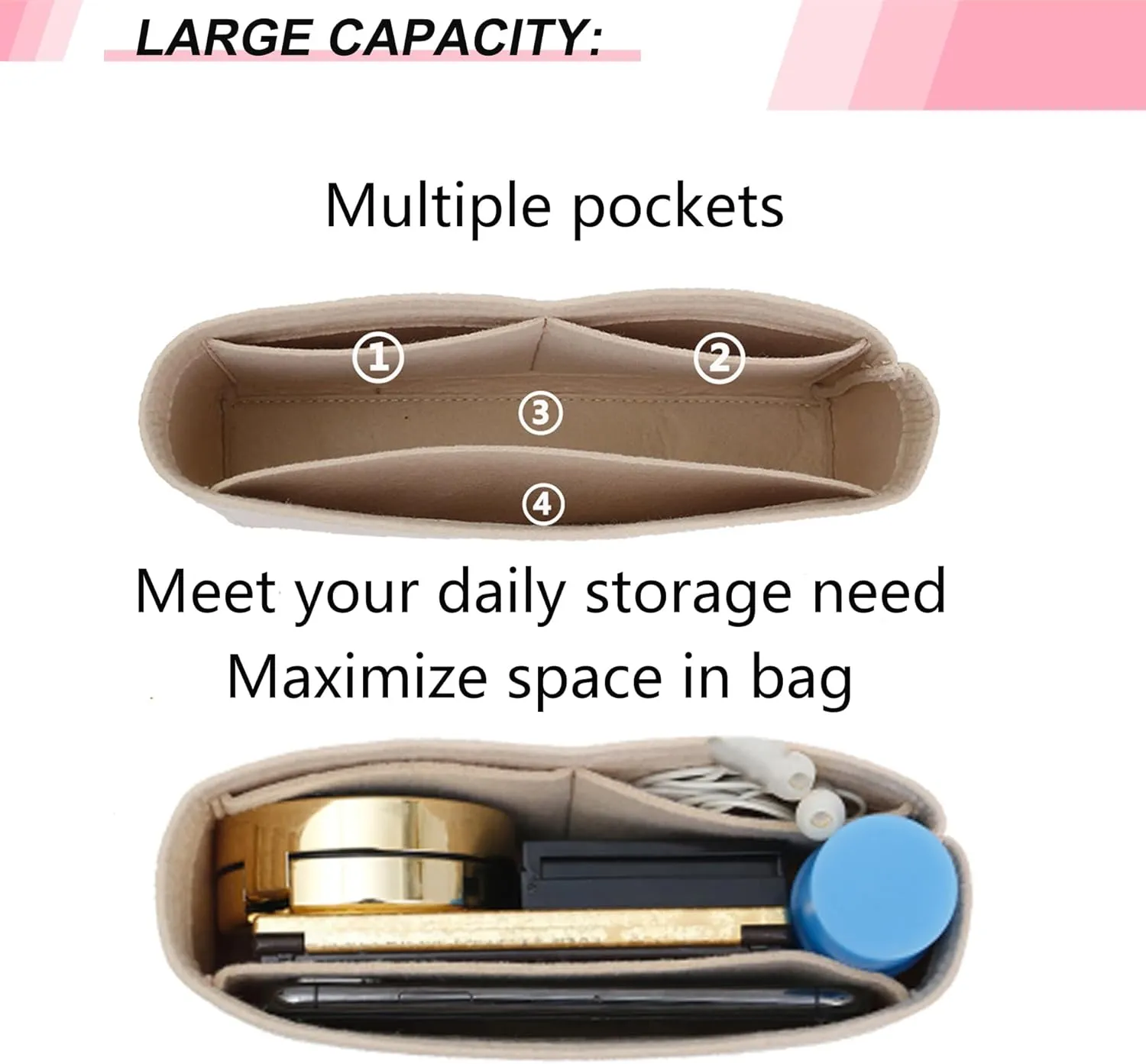 Felt Extra Mini Purse Organizer Insert Compatible with Super Mini GG Marmont Matelasse Shoulder Bag and More Bags, Handbags Organizer for Women Bag(Beige,Super mini)