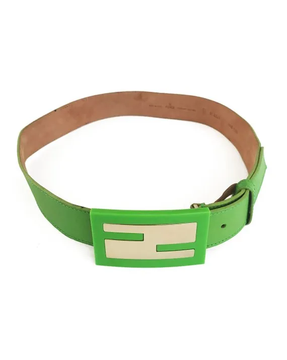 Fendi Zucca Logo Neon Green Belt