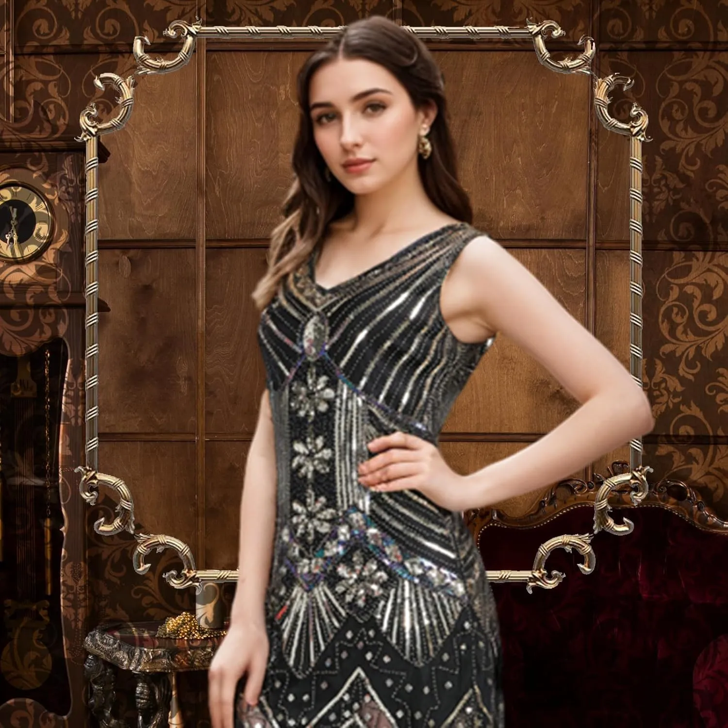 FEPITO 1920s Flapper Dresses for Women, Fringed Sequin Great Gatsby Dress for Women with 20s Accessories, Roaring 20s Costume
