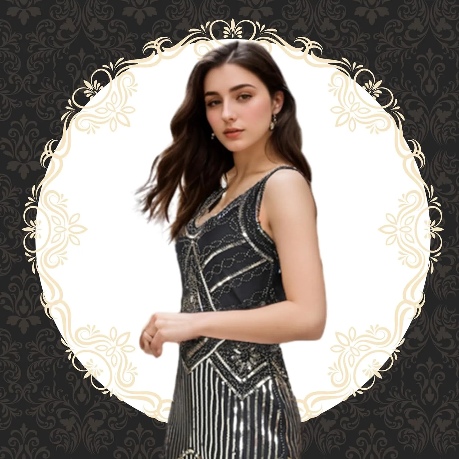 FEPITO 1920s Flapper Dresses for Women, Fringed Sequin Great Gatsby Dress for Women with 20s Accessories, Roaring 20s Costume