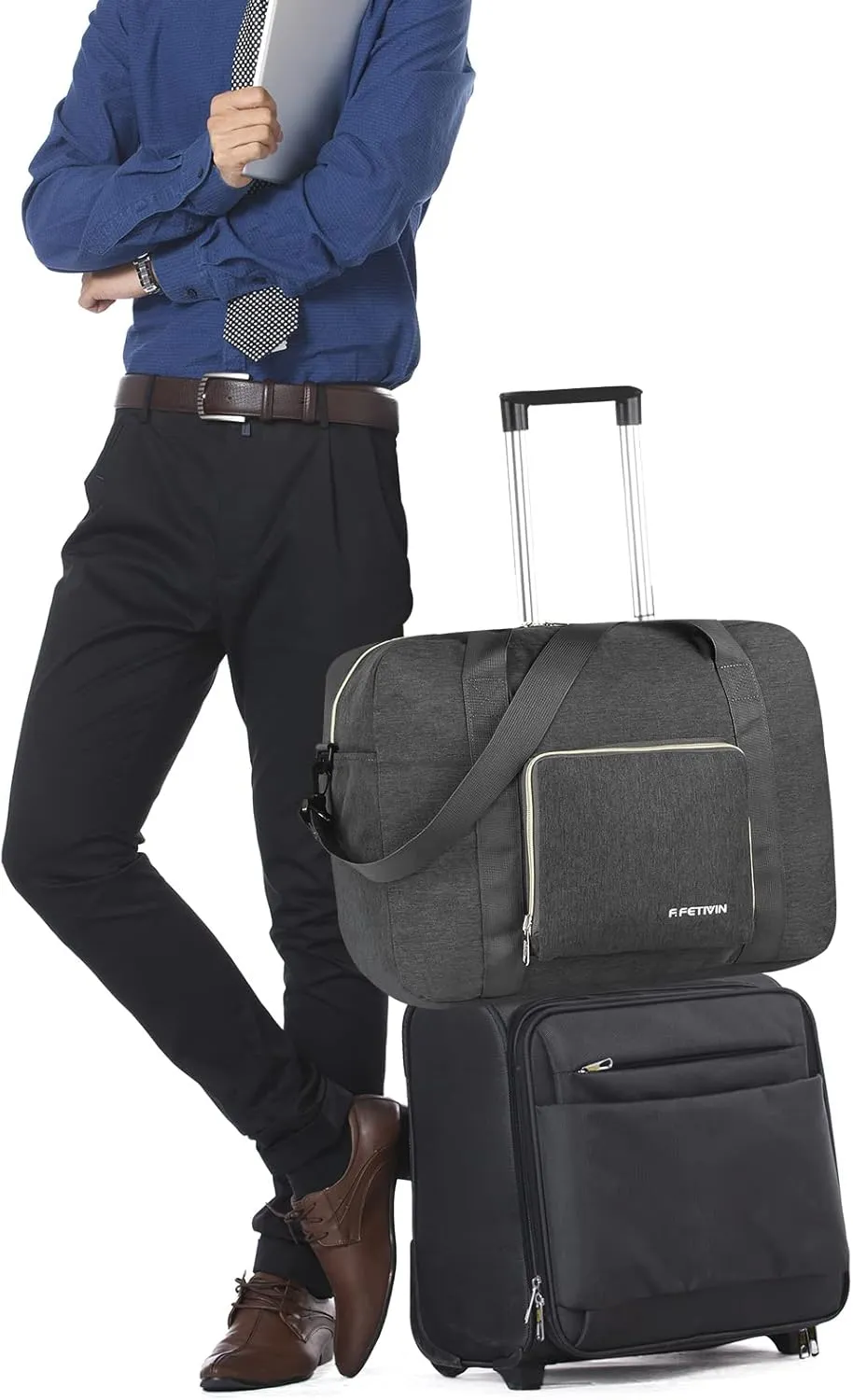 F.FETIVIN Personal item travel bag 18x14x8 for Spirit Airlines Lightweight carry on duffle bag waterproof for Gym,Sports,Vacation(Grey)