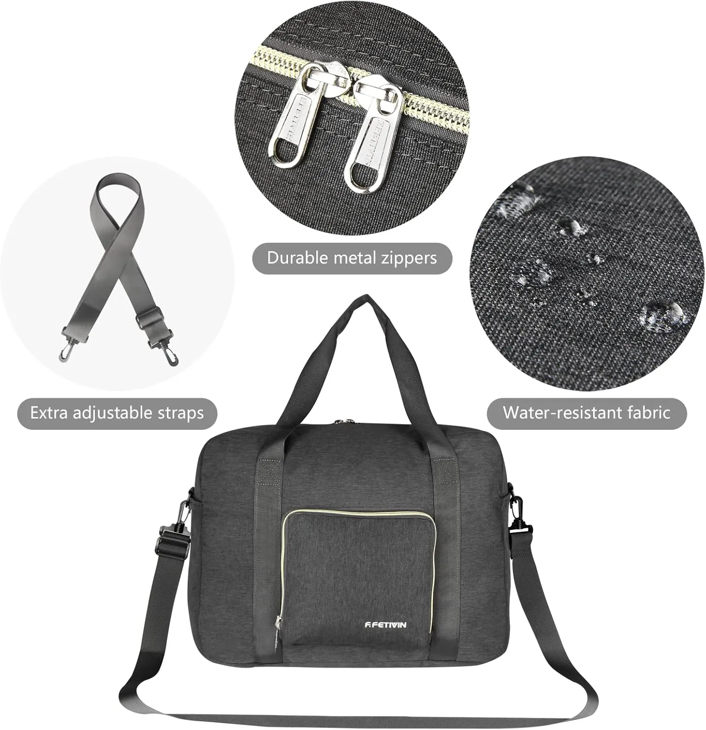 F.FETIVIN Personal item travel bag 18x14x8 for Spirit Airlines Lightweight carry on duffle bag waterproof for Gym,Sports,Vacation(Grey)
