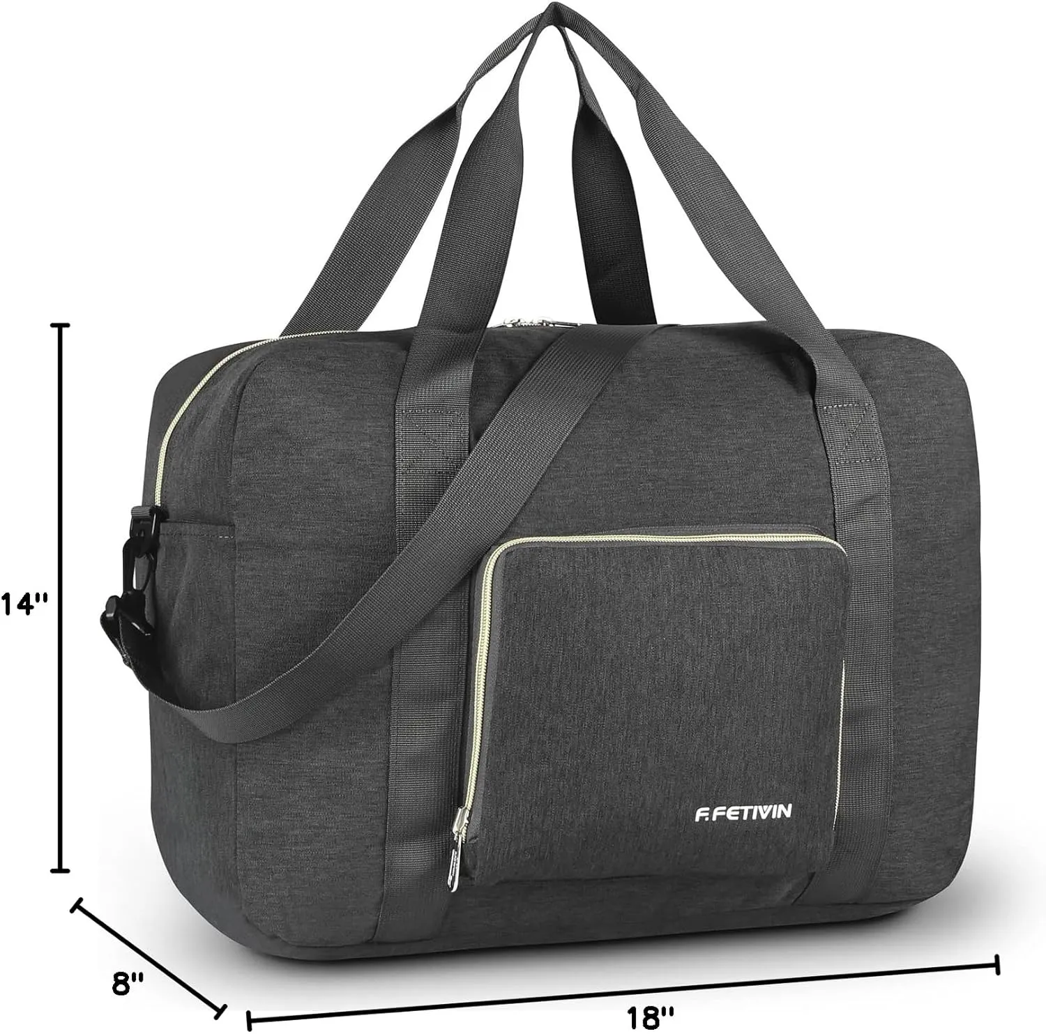 F.FETIVIN Personal item travel bag 18x14x8 for Spirit Airlines Lightweight carry on duffle bag waterproof for Gym,Sports,Vacation(Grey)