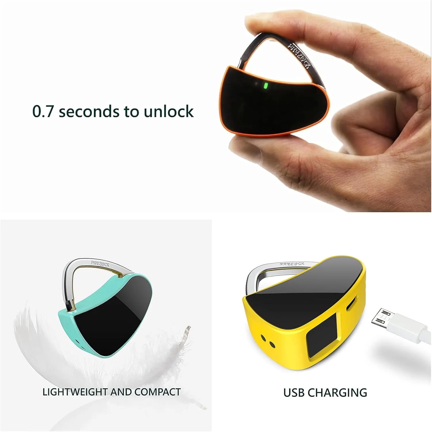 Fingerprint Padlock, Smart Padlock with Keyless Biometric, Colorful, Fashionable Lock, Compact Lock, USB Rechargeable,1Pack. (Vivid Snow)