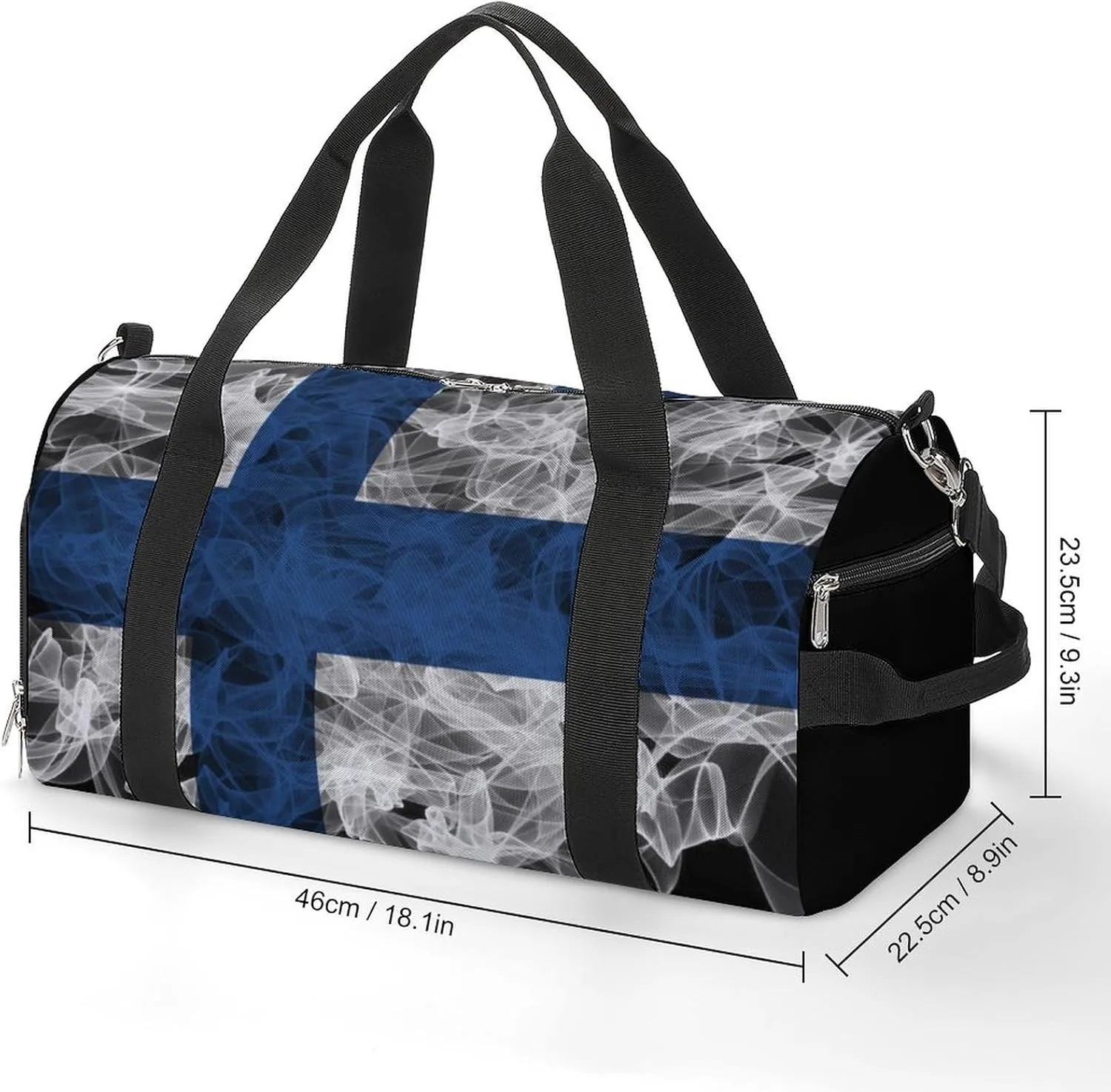Finland Flag Smoke Style Travel Duffel Bag with Shoe Compartment for Gym Yoga Beach Weekender