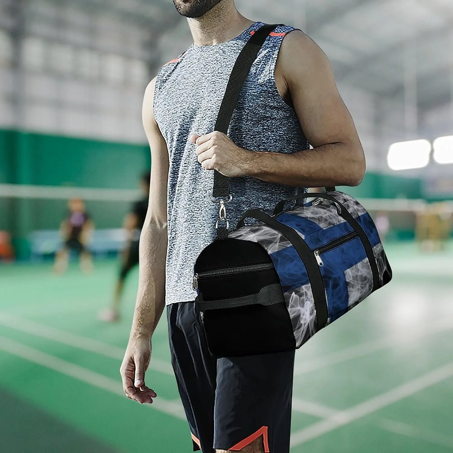 Finland Flag Smoke Style Travel Duffel Bag with Shoe Compartment for Gym Yoga Beach Weekender
