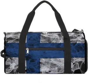 Finland Flag Smoke Style Travel Duffel Bag with Shoe Compartment for Gym Yoga Beach Weekender