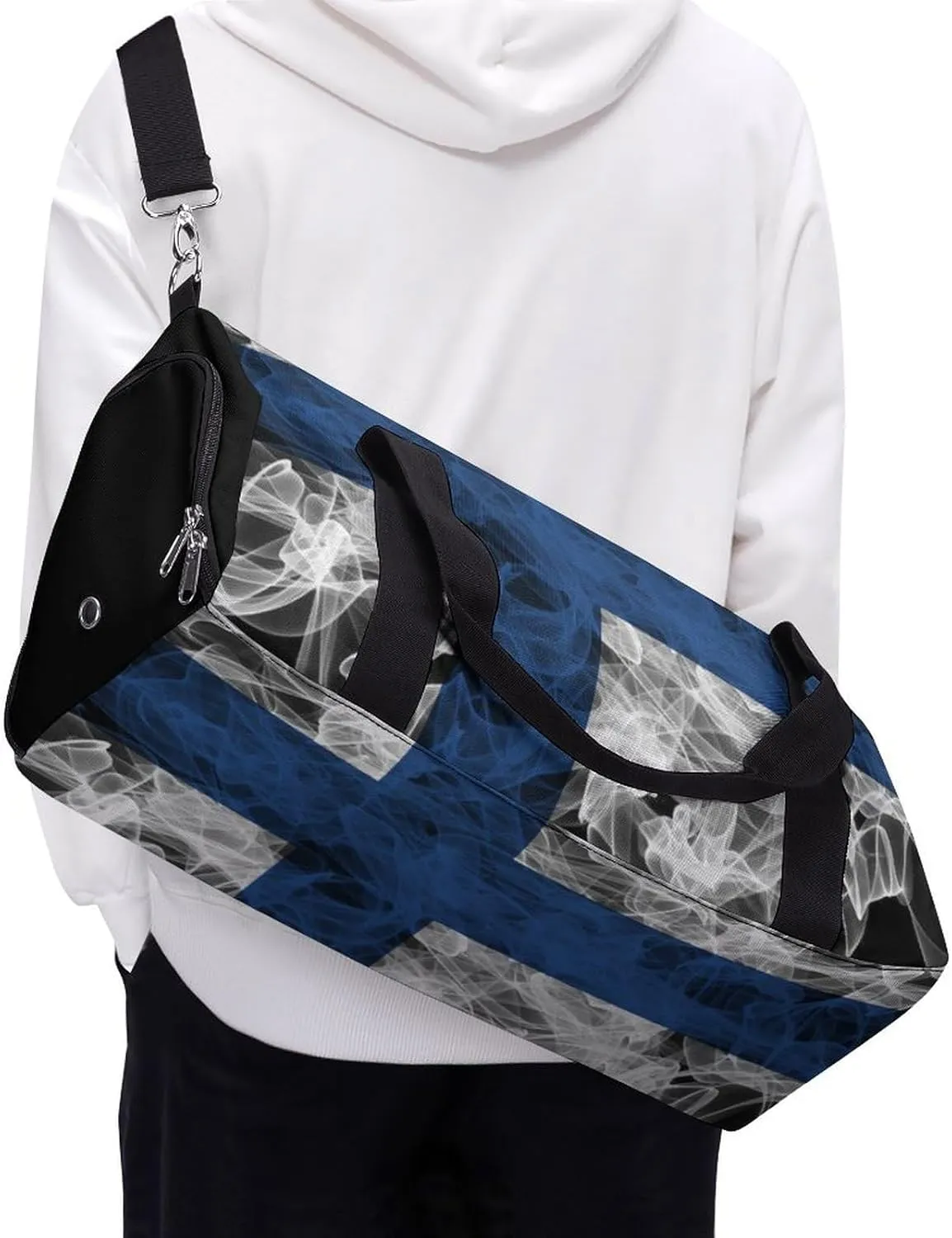 Finland Flag Smoke Style Travel Duffel Bag with Shoe Compartment for Gym Yoga Beach Weekender
