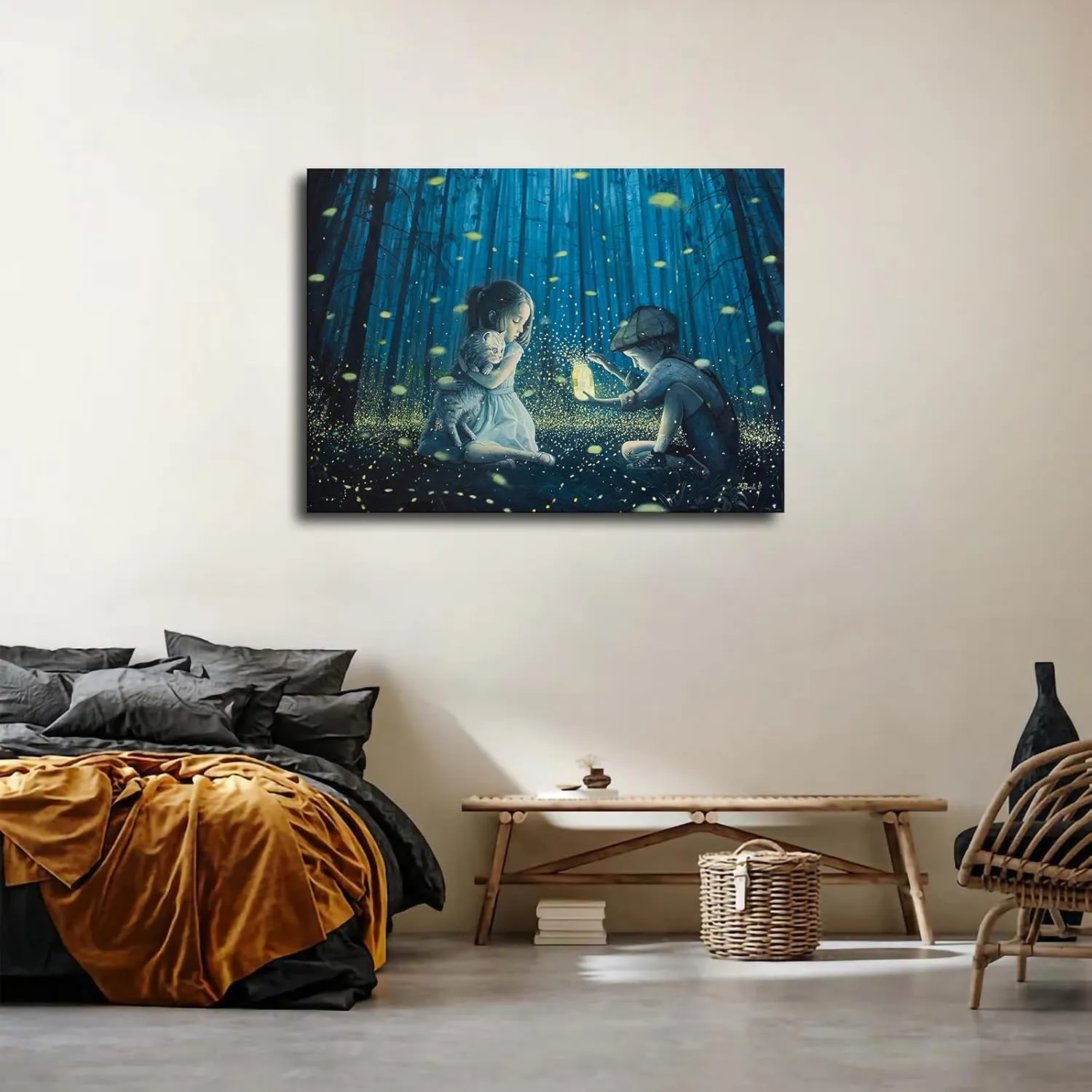 Firefly Secrets Chasing Fireflies Poster Canvas Print Inspirational Wall Decor Home Decor Art Aesthetic Hanging Painting (12×16inch_Framed)