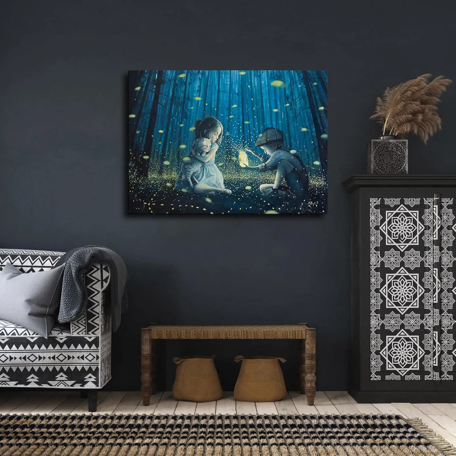 Firefly Secrets Chasing Fireflies Poster Canvas Print Inspirational Wall Decor Home Decor Art Aesthetic Hanging Painting (12×16inch_Framed)