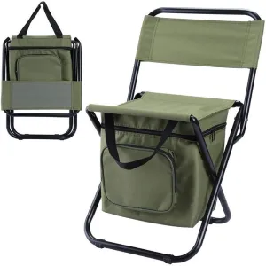 Fishing Chair with Cooler Bag, Foldable Lightweight Camping Chair with Folding Backpack, Portable Backrest Stool for Fishing Camping Hiking Travel