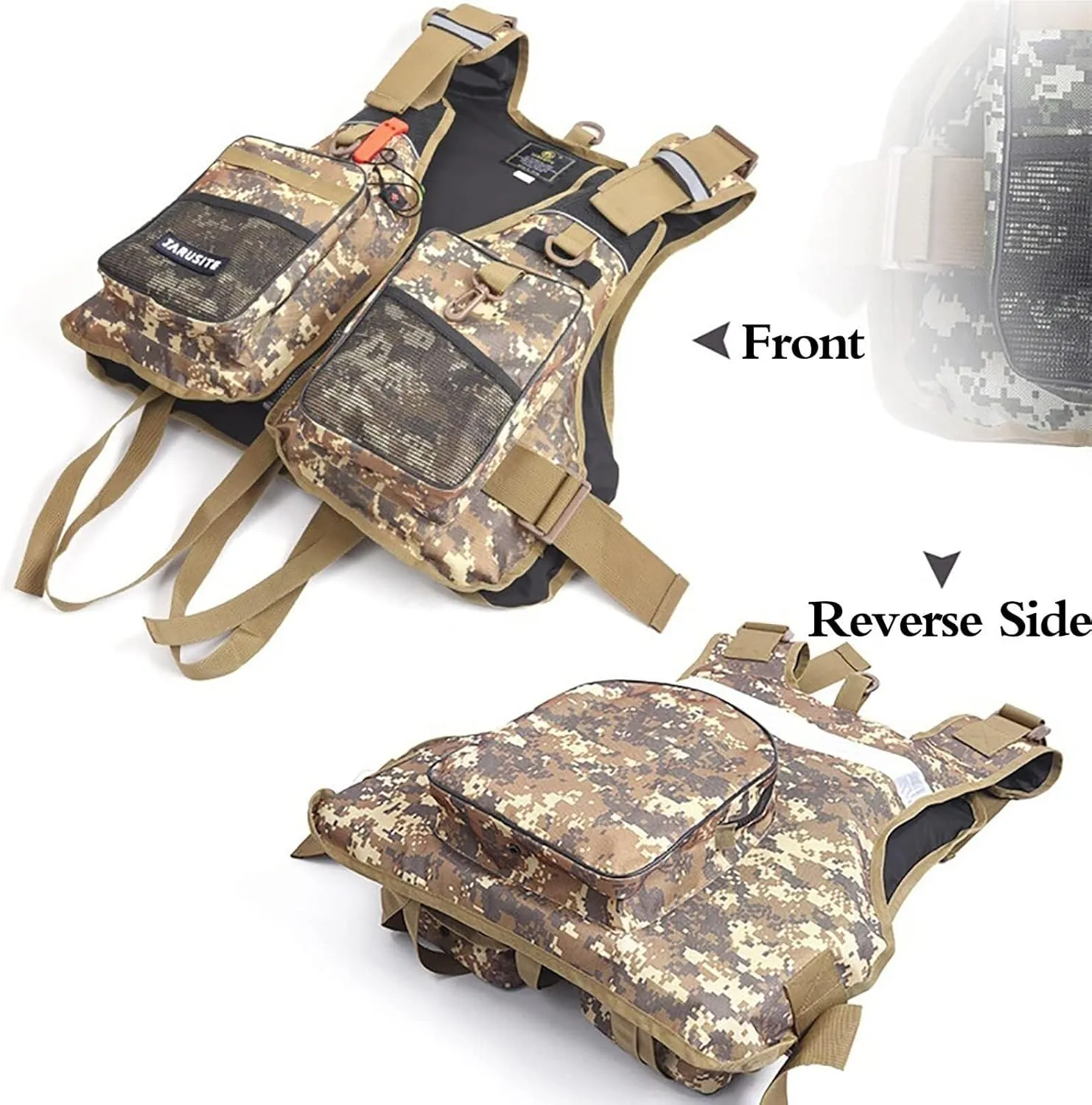 Fishing Swim Vest with Adjustable Waistband, Zip, Whistle, Reflective Stripe, Multi-Pockets Jacket for Sailing, Kayaking