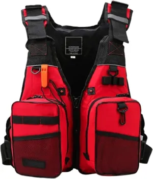 Fishing Swim Vest with Adjustable Waistband, Zip, Whistle, Reflective Stripe, Multi-Pockets Jacket for Sailing, Kayaking