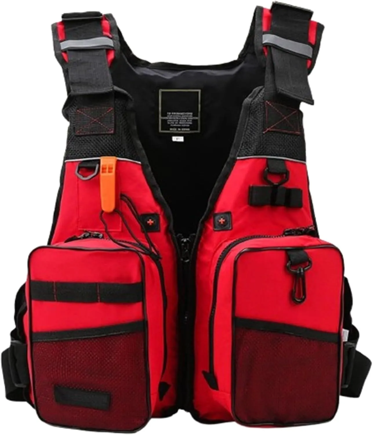 Fishing Swim Vest with Adjustable Waistband, Zip, Whistle, Reflective Stripe, Multi-Pockets Jacket for Sailing, Kayaking