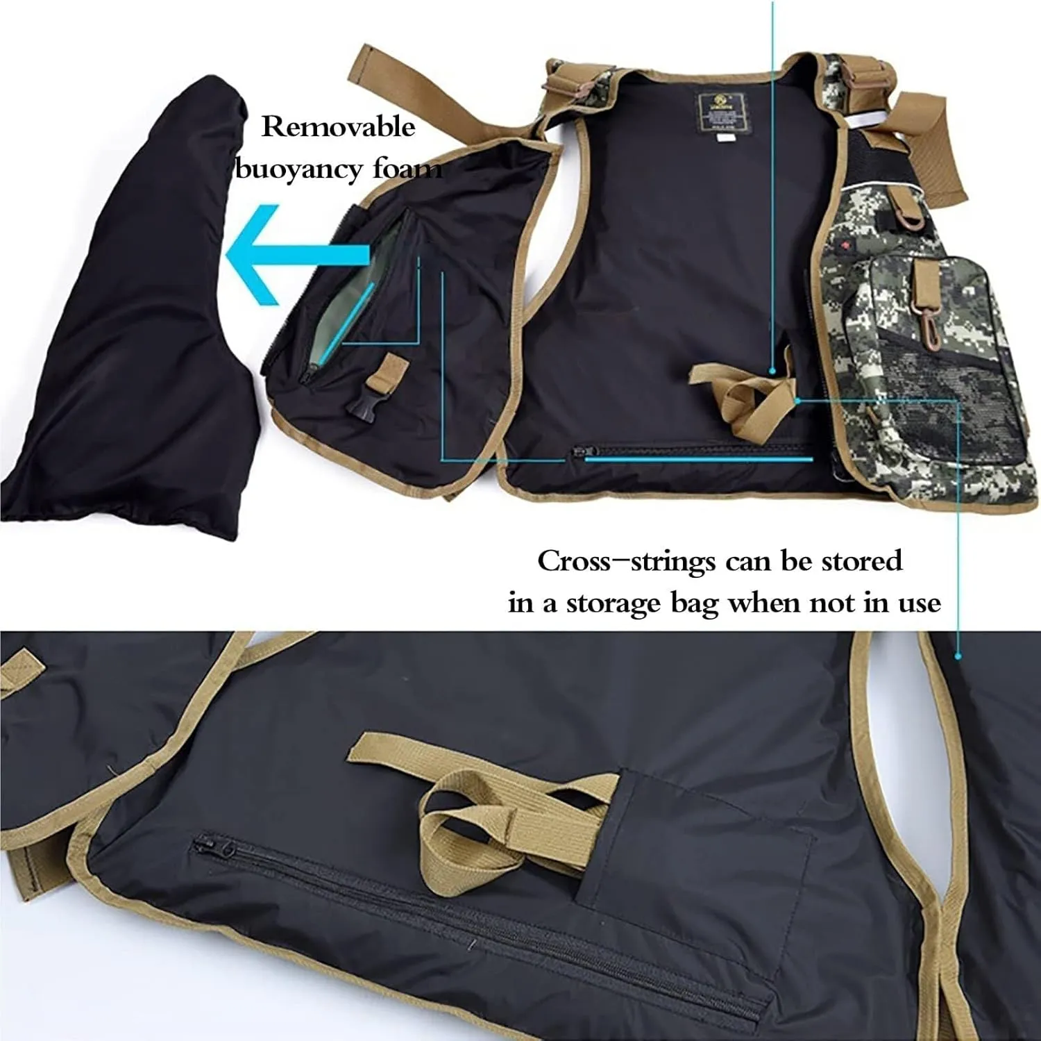 Fishing Swim Vest with Adjustable Waistband, Zip, Whistle, Reflective Stripe, Multi-Pockets Jacket for Sailing, Kayaking