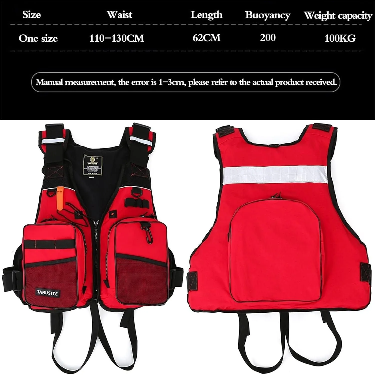 Fishing Swim Vest with Adjustable Waistband, Zip, Whistle, Reflective Stripe, Multi-Pockets Jacket for Sailing, Kayaking