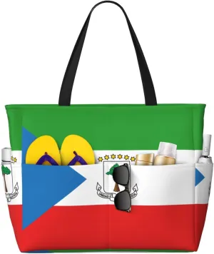 Flag of Equatorial Guinea Large Capacity Beach Travel Bag - Ideal for Vacation, Reusable Canvas Bags for Camping, Groceries, Moving