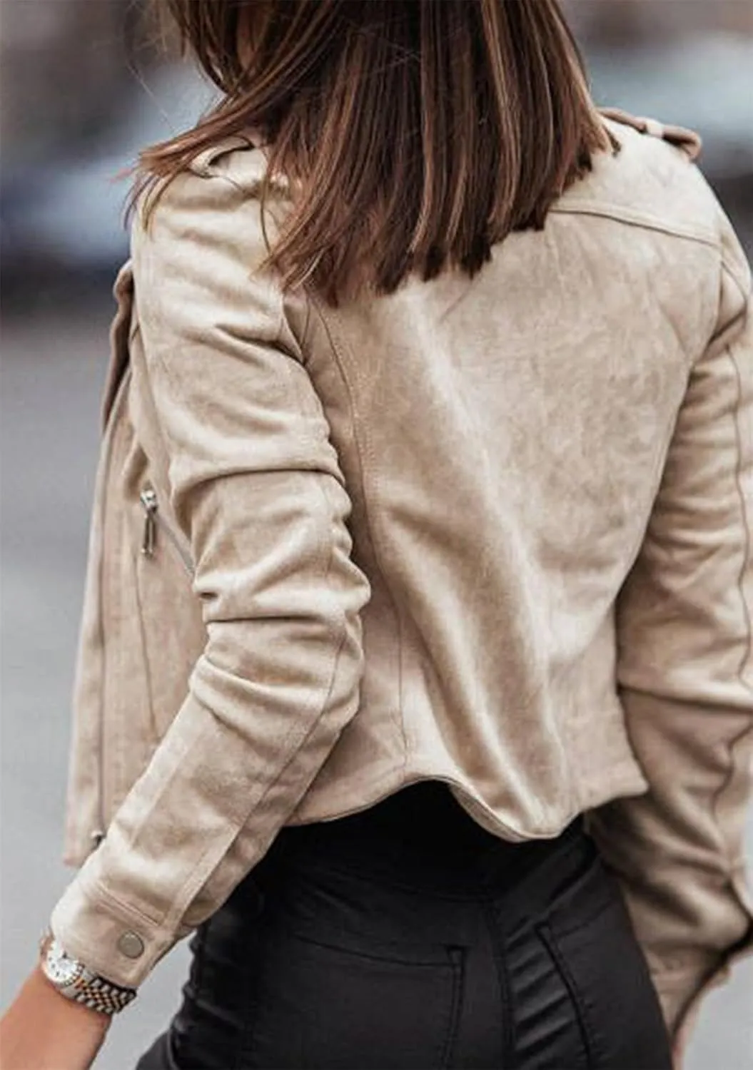 FLITAY Womens Oversized Lapel Jackets Faux Suede Fashion Jackets Motorcycle Winter Solid Color Coats