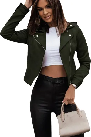 FLITAY Womens Oversized Lapel Jackets Faux Suede Fashion Jackets Motorcycle Winter Solid Color Coats