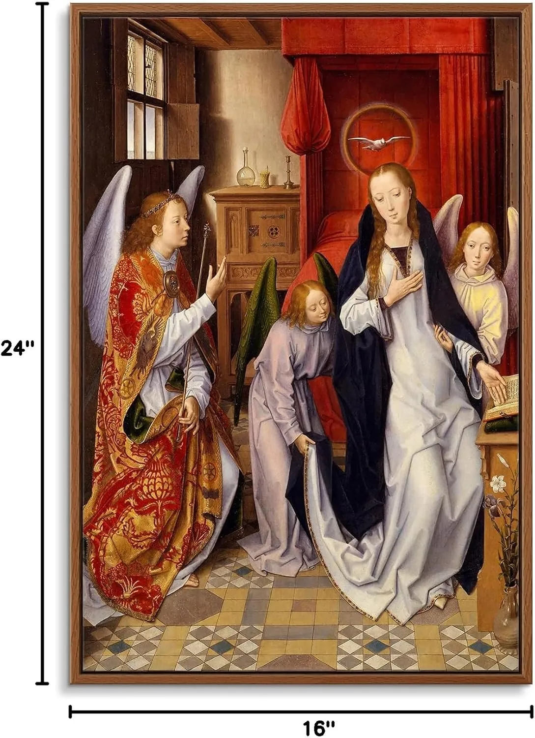 Floating Frame Canvas Print Wall Art - The Annunciation by Hans Memling - 16x24 inches
