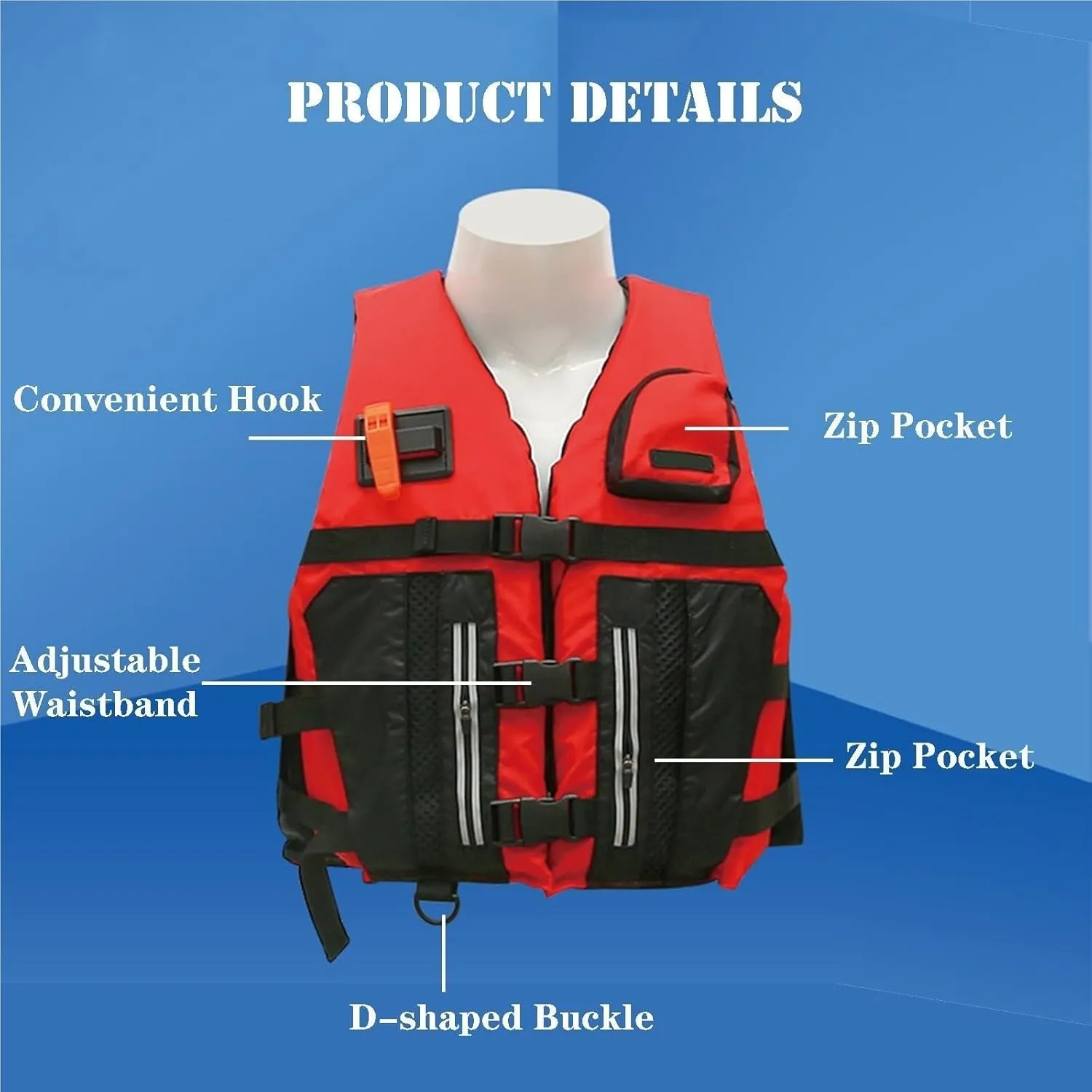 Floating Swim Vest with Zipper and Adjustable Belt, Fly Fishing Vest for Water Sports