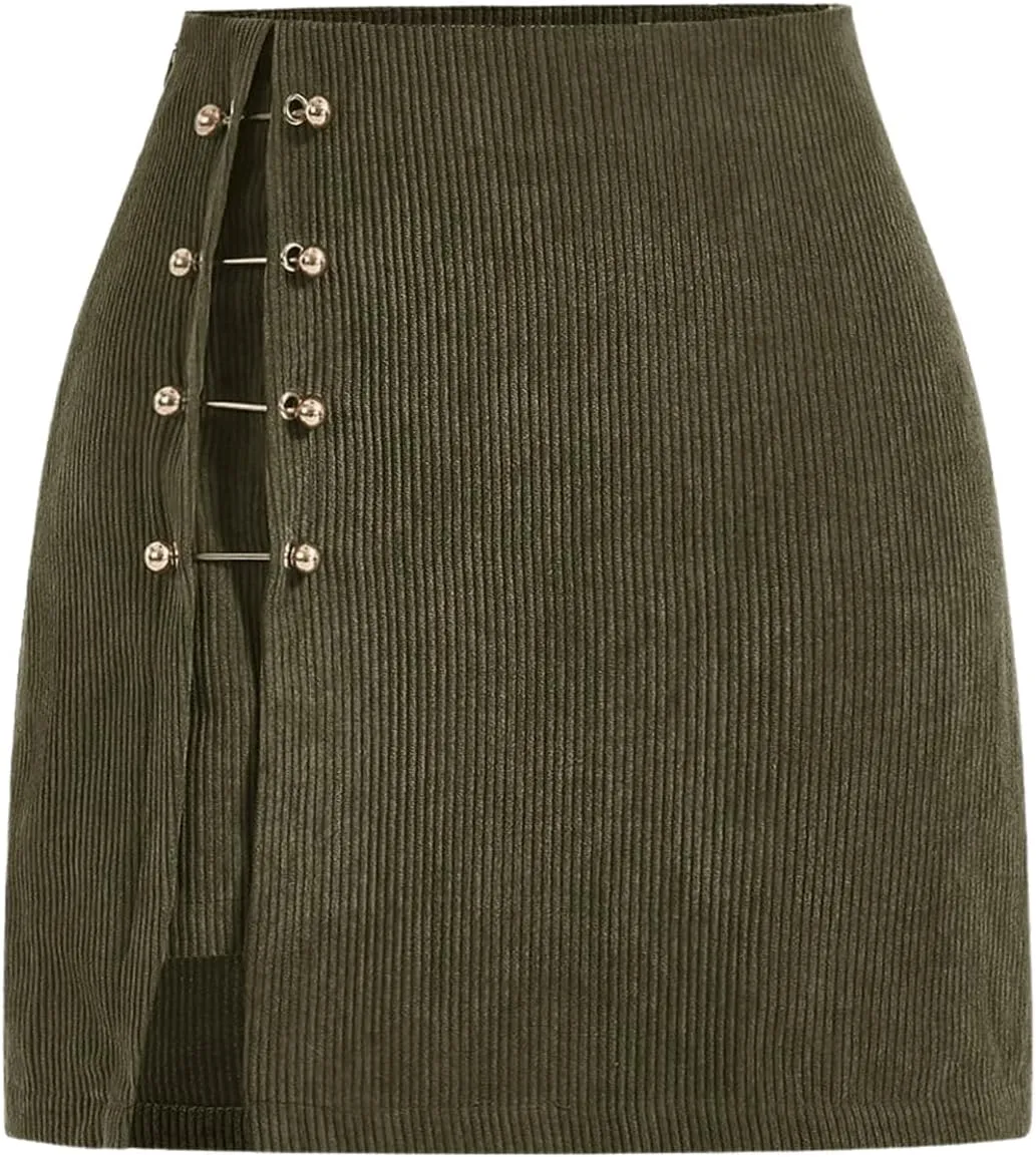 Floerns Women's Solid Split Hem Grommet Eyelet Skirt A Line Mini Skirt