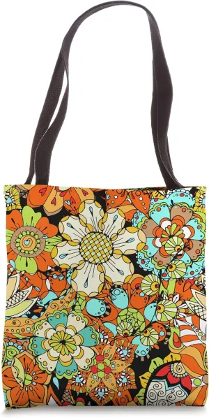 Floral Autumn Orange and Teal Botanical Foliage Pattern Tote Bag