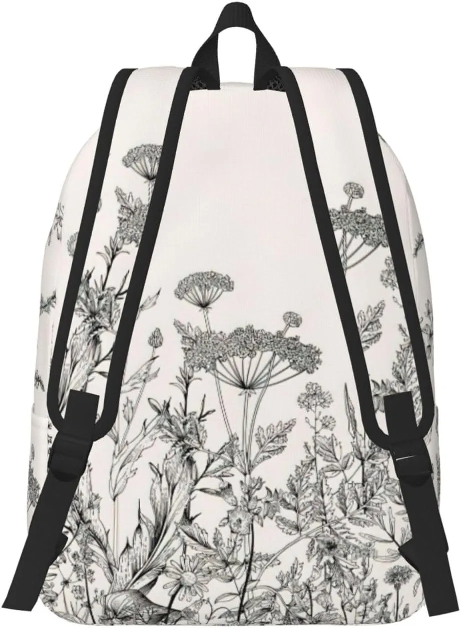 Floral Herbs Botanical Engraving Canvas Casual Lightweight Duffel Bag, Fashion Duffel Bag, Unisex Travel Backpack