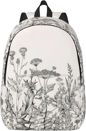 Floral Herbs Botanical Engraving Canvas Casual Lightweight Duffel Bag, Fashion Duffel Bag, Unisex Travel Backpack