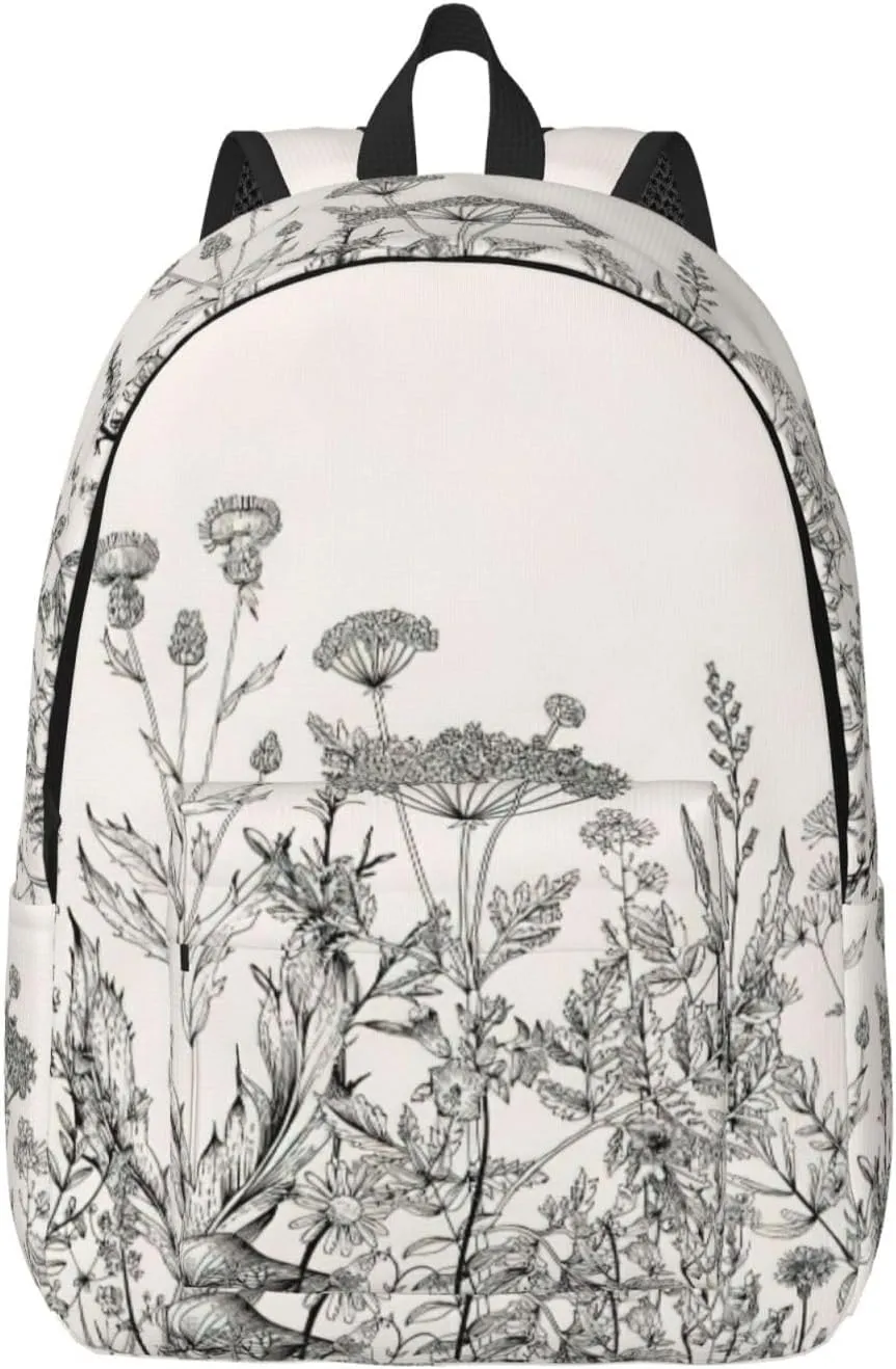 Floral Herbs Botanical Engraving Canvas Casual Lightweight Duffel Bag, Fashion Duffel Bag, Unisex Travel Backpack