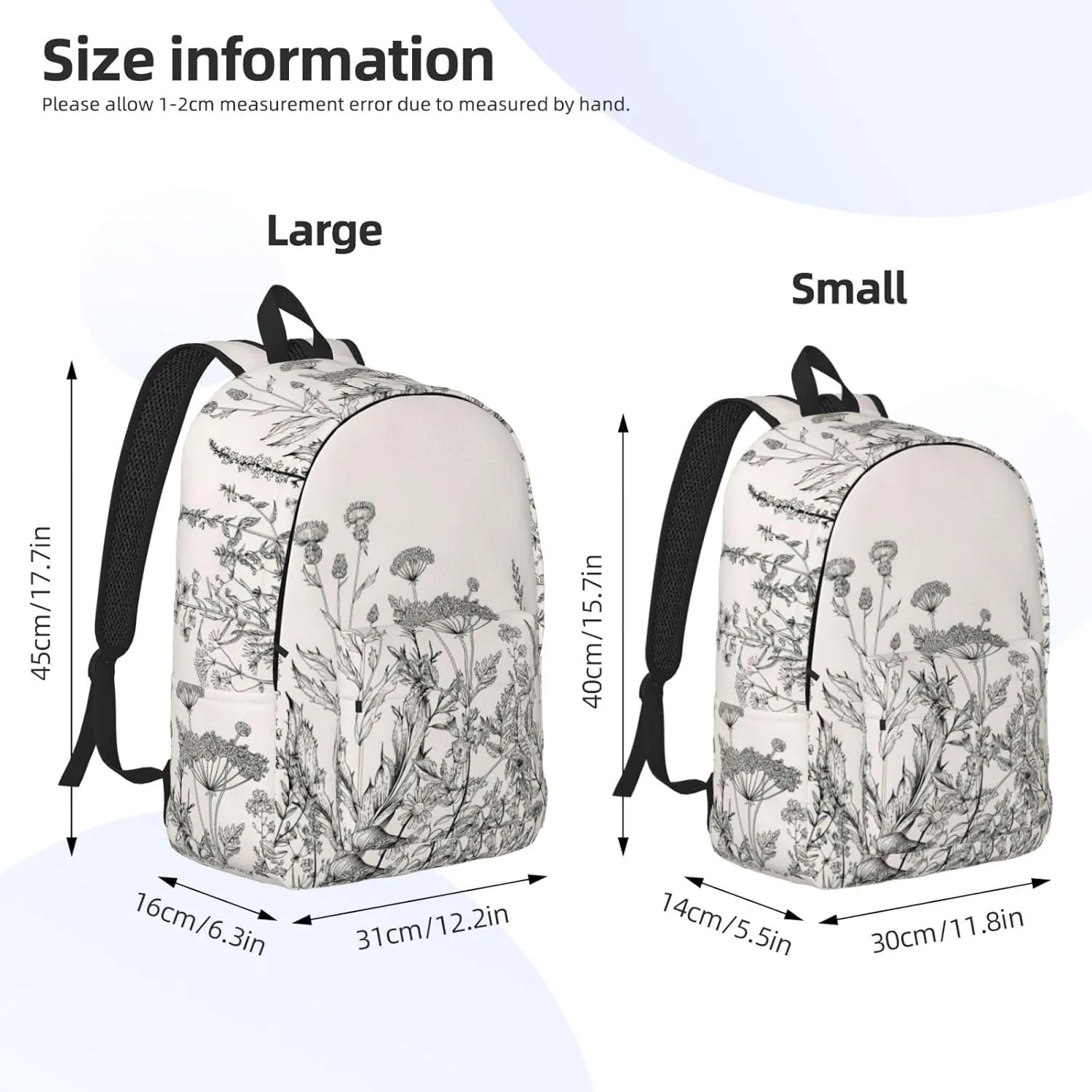 Floral Herbs Botanical Engraving Canvas Casual Lightweight Duffel Bag, Fashion Duffel Bag, Unisex Travel Backpack