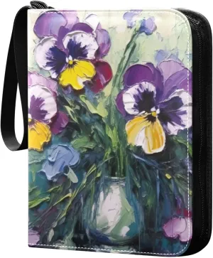 Flower Painting Card Binder, 400 Pockets Card Holder with 50 Sleeves, Sturdy Card Holder Folders for Game Cards & Sports Cards