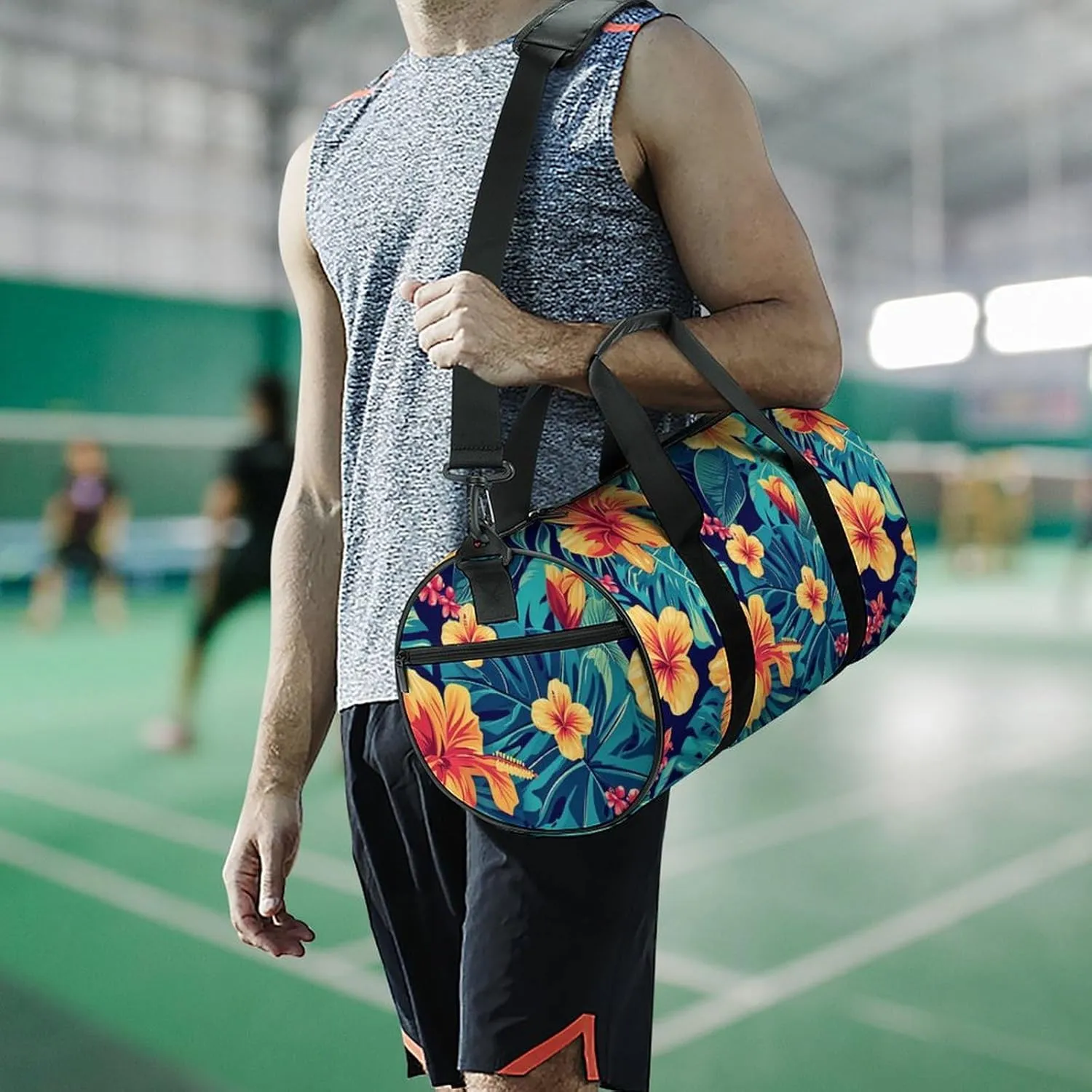 Flower Travel Gym Bag for Women Men Minimalism Simple Cylindrical Duffle Bag Sport Workout Bag with Shoulder Strap