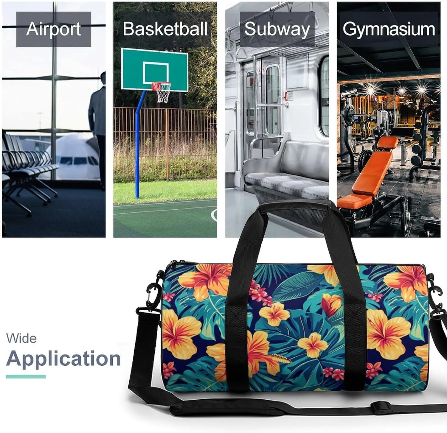 Flower Travel Gym Bag for Women Men Minimalism Simple Cylindrical Duffle Bag Sport Workout Bag with Shoulder Strap