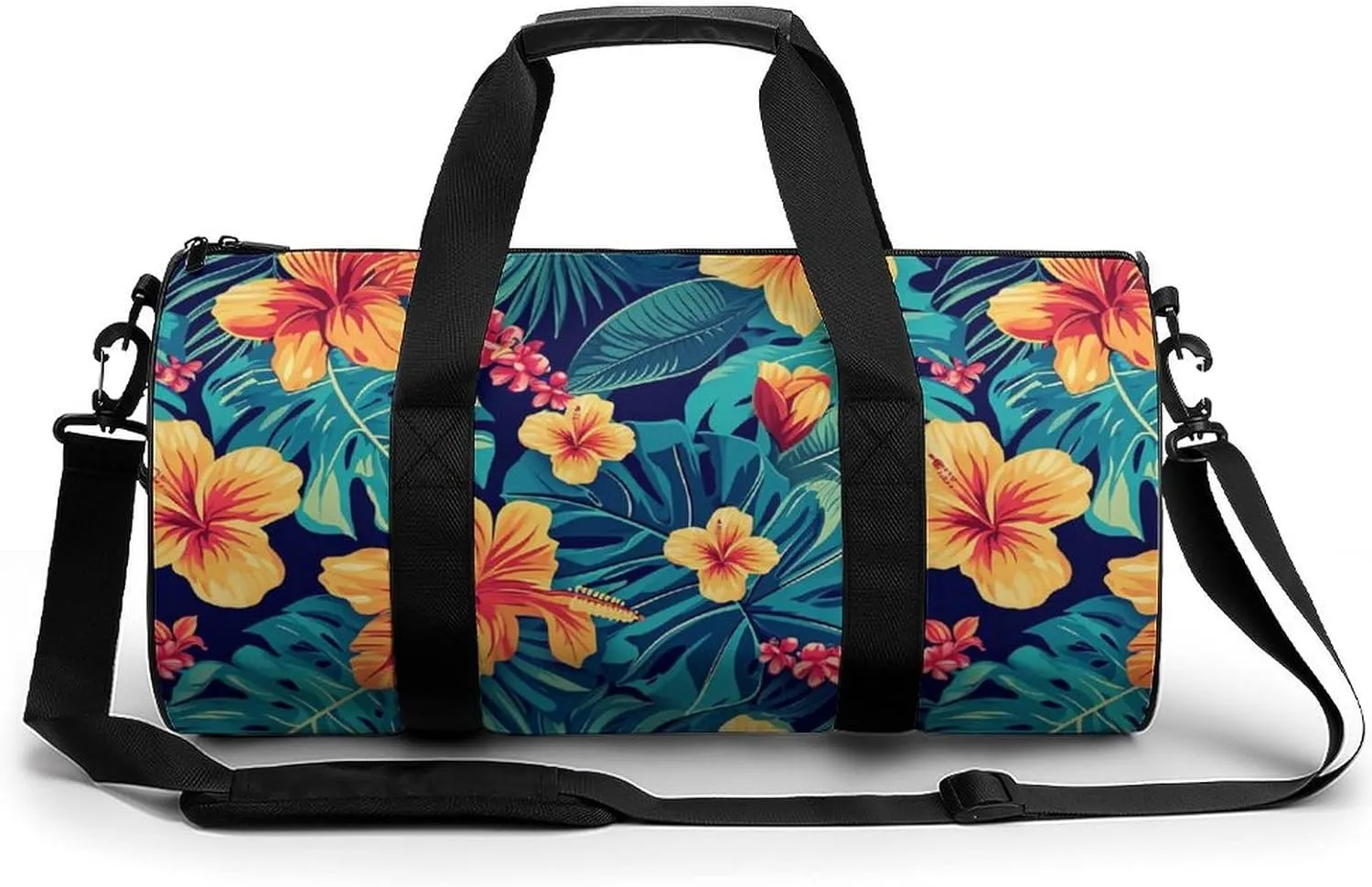 Flower Travel Gym Bag for Women Men Minimalism Simple Cylindrical Duffle Bag Sport Workout Bag with Shoulder Strap