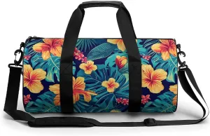Flower Travel Gym Bag for Women Men Minimalism Simple Cylindrical Duffle Bag Sport Workout Bag with Shoulder Strap
