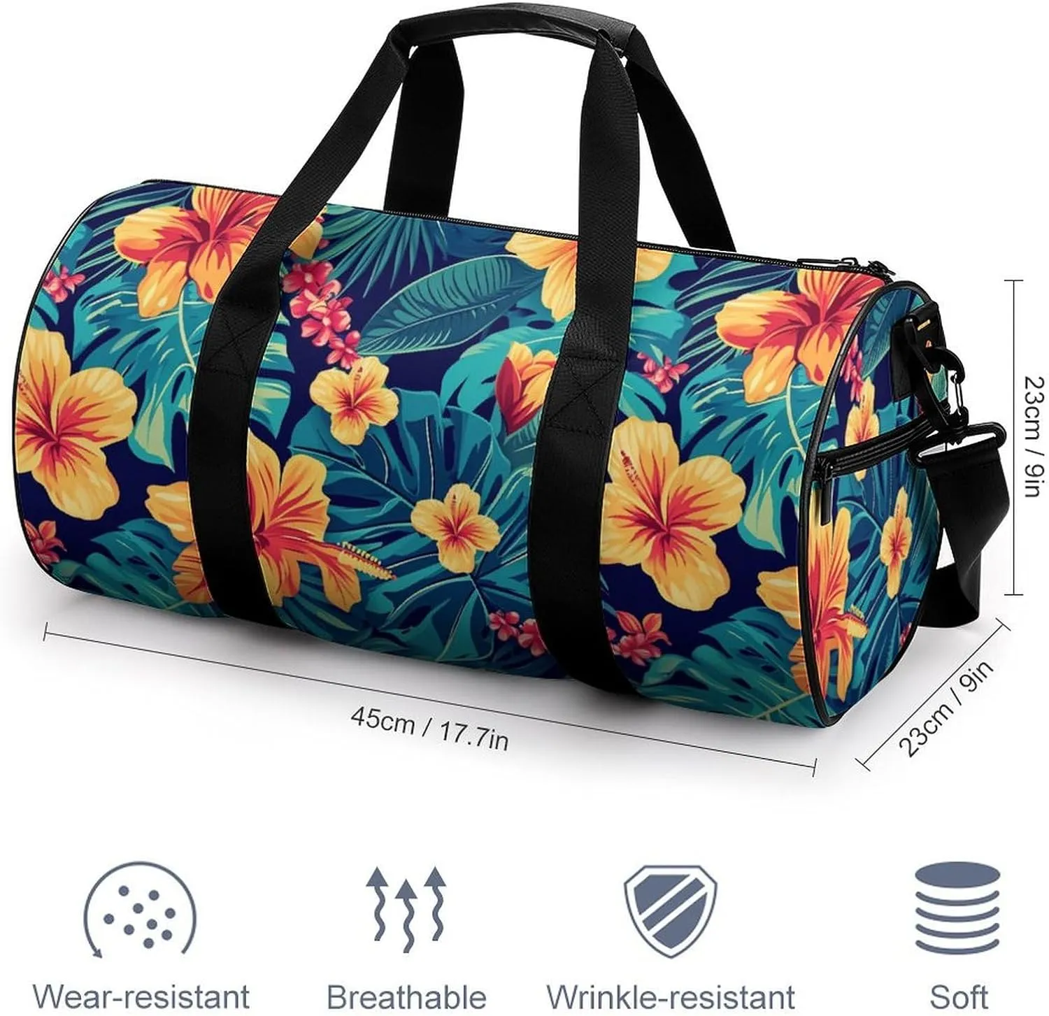 Flower Travel Gym Bag for Women Men Minimalism Simple Cylindrical Duffle Bag Sport Workout Bag with Shoulder Strap