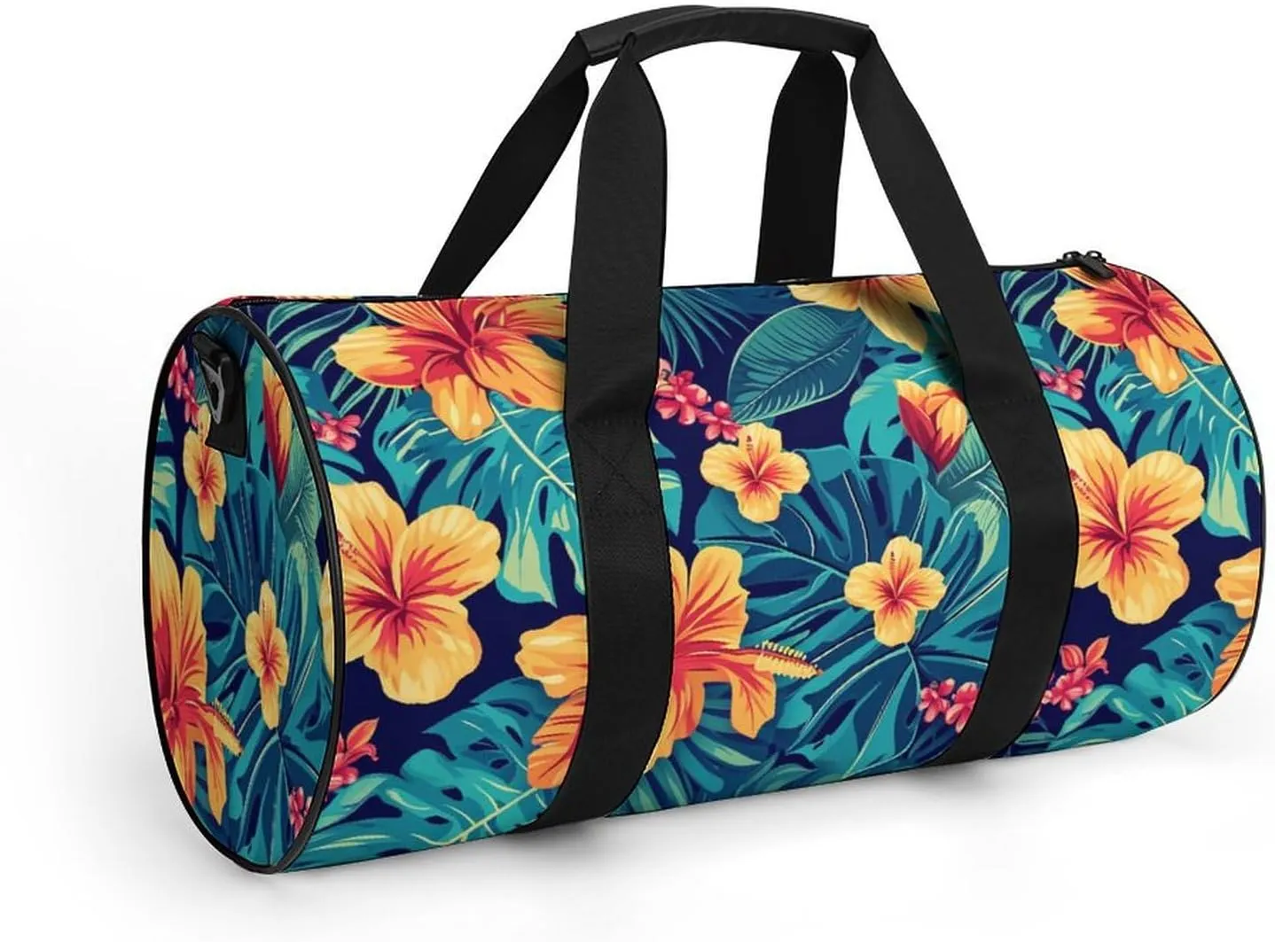 Flower Travel Gym Bag for Women Men Minimalism Simple Cylindrical Duffle Bag Sport Workout Bag with Shoulder Strap